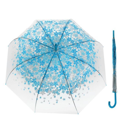 Зонт-трость полуавтомат d120 прозр Цветы голуб 1767780