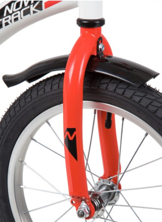 Велосипед NOVATRACK 16" STRIKE белый-красный, тормоз ножной, крылья короткие, полная защита цепи