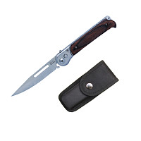 Нож Stainless выкидной в чехле, длина - 22 см, ручка - 12 см, ручка дерево, с фиксатором 92323