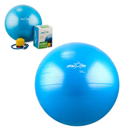 Мяч гимнастический STARFIT GB-102 65 см, цвет-синий, антивзрыв  с насосом 1/10