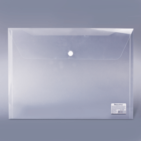 Папка-конверт с кнопкой А4 до 100 листов 0,15 мм Brauberg прозрачная