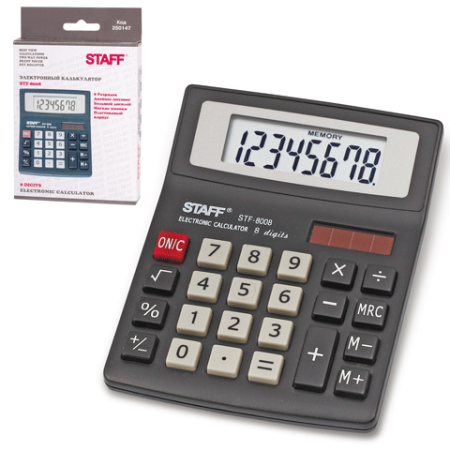 Калькулятор настольный 8 разрядов STF-8008 Staff двойное питание 113х87 мм