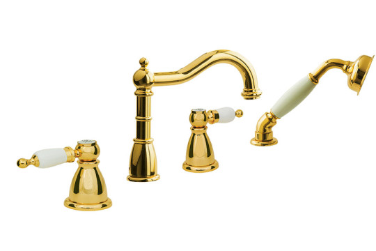 Смеситель для установки на ванну BOHEME TRADIZIONALE ORO 395 (4 отв) золото/керамика