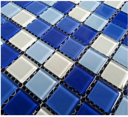 Мозаика стеклянная  (327х327х4) СВ021 бело-синий микс (Elada Mosaic, Китай) 