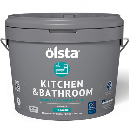 Краска для кухонь и ванных Kitchen&bathroom база А 0,9л OLSTA