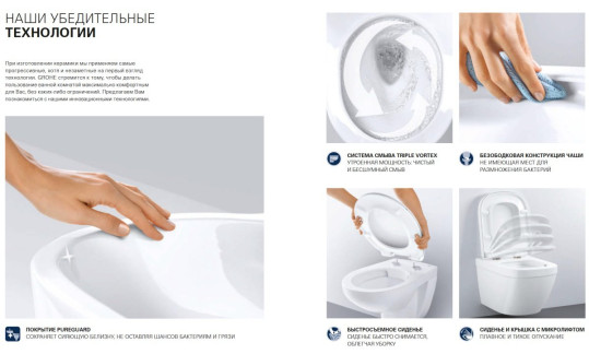 Унитаз Компакт GROHE Bau Ceramic безободковый 39349000/3943600 с сиденьем