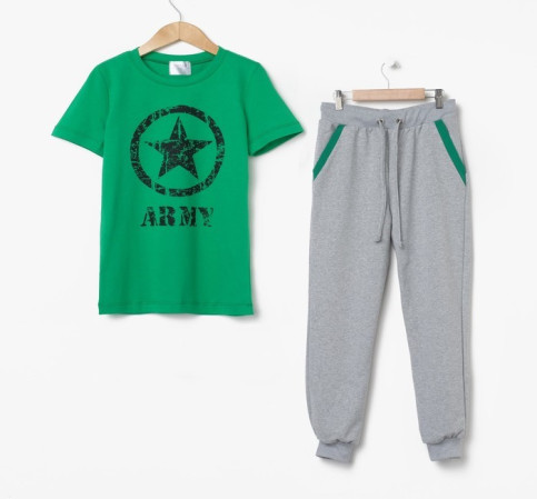 Пижама для мальчика футер/кулирка рост 146-152 см "Звезда" серый/зеленый 4210524