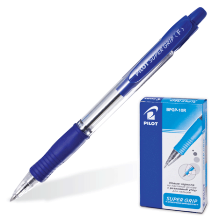 Ручка шариковая синяя 0,7 мм Pilot Super Grip BPGP-10R-F автомат с резиновым упором (стержень170084)