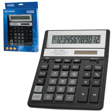 Калькулятор настольный 12 разрядов SDC-888ХBK Citizen двойное питание 205х159 мм черный