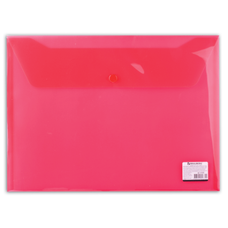 Папка-конверт с кнопкой А4 до 100 листов 0,15 мм Brauberg прозрачная красная