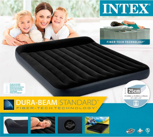 Матрас надувной флокированный Intex Pillow Rest Classic Fiber-Tech, 203х183х25 64144