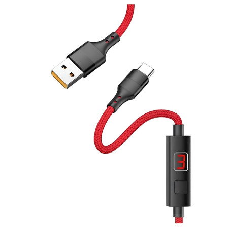 Кабель Hoco S13, USB - Type-C, 5 А, 1.2 м, дисплей с таймером, красный 7550624