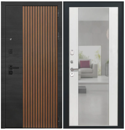 Дверь L-48 Кварц черный+панель/МДФ Алиса зеркало ясень белый 860х2050 Левая (10см)