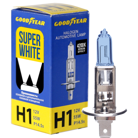 Лампа галогенная  GOODYEAR  H1 12V 55W Super White (011126) (P14,5s)
