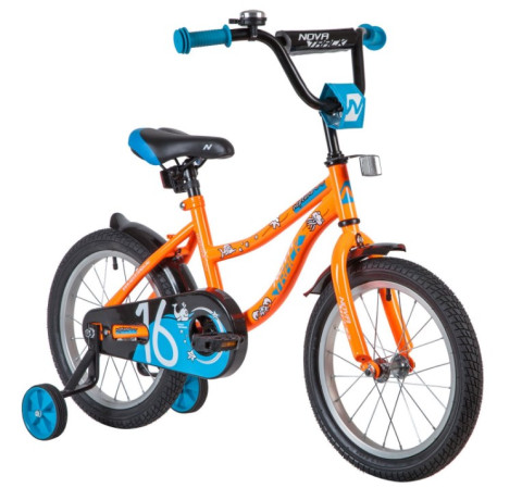 Велосипед NOVATRACK 16" NEPTUNE оранжевый, тормоз ножной, крылья короткие, полная защита цепи