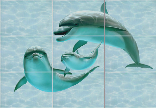 Панно (74,7х109,2) Дельфины 76Д (2 дельфина) (9плиток) (Екатеринбург)