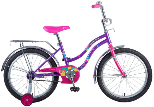 Велосипед NOVATRACK 20",TETRIS,тормоз ножной ,крылья цветные,багажник хром , розовый