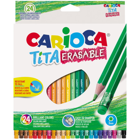 Карандаши цветные 24 цв Carioca Tita Erasable стираемые 42938