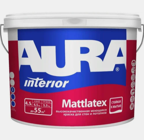 Краска моющаяся для стен и потолков "AURA MATTLATEX" (4,5л) АКЦИЯ