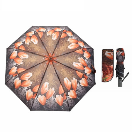 Зонт полуавтомат d98 Цветущий луг серо-оранж 3530172