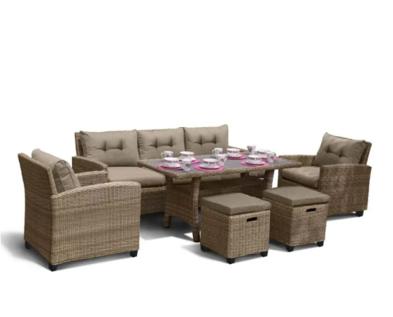 Набор мебели искусственный ротанг AFM-310B стол+диван+2 кресла+2 пуфика Beige/Grey