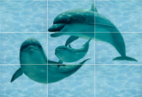 Панно (74,7х109,2) Дельфины 7ДФ (3 дельфина) (9плиток) (Екатеринбург)