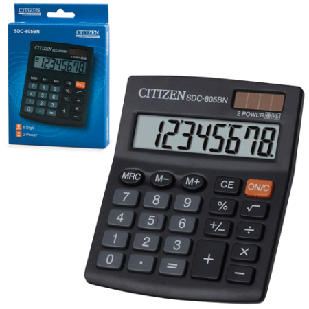 Калькулятор настольный 8 разрядов SDC-805BN Citizen двойное питание 125х102 мм черный