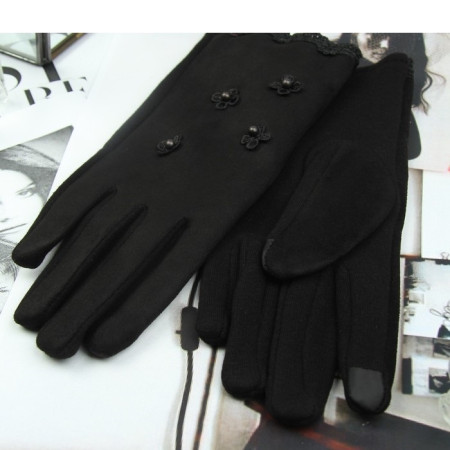 Перчатки женские короткие искусственная замша/текстиль без размера черные 3525944