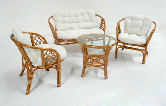 Набор мебели Bahama с подушками (стол+диван+2 кресла) каркас миндальный