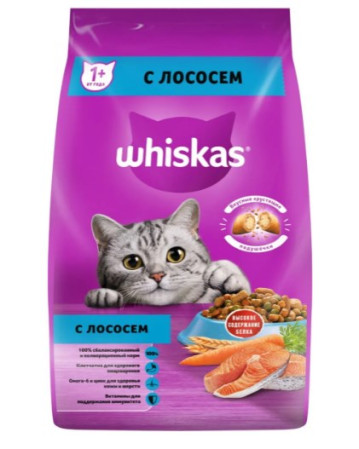 Корм для кошек Whiskas сухой, подушечки, паштет лосось 1,9 кг