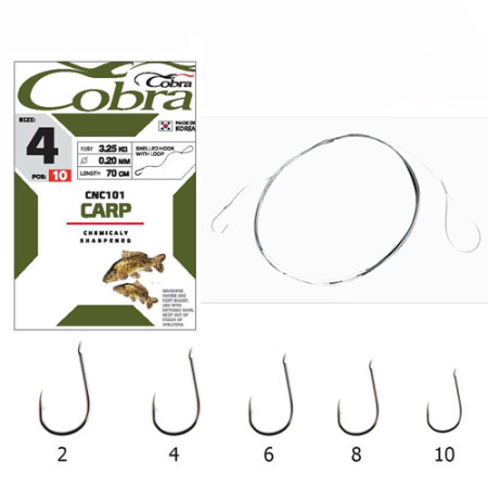Крючки с поводком Cobra CARP 70см 0,18мм разм6 (10шт) CNC101-006