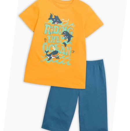 Пижама для мальчика трикотаж рост 140-146 см Pelican оранж/синий 4257651