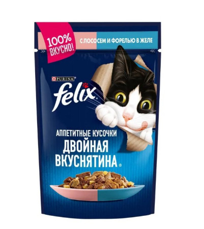 Корм для кошек Felix пауч, желе форель/лосось 85 гр
