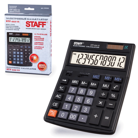 Калькулятор настольный 12 разрядов STF-444-12 Staff двойное питание 199х153 мм черный