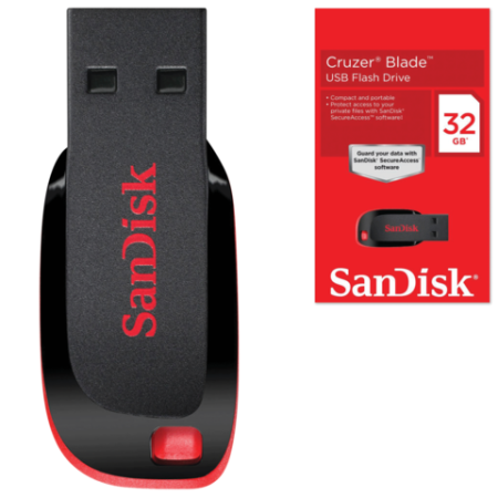 Флэш-диск 32GB Sandisk Cruzer Blade USB 2.0, скорость чтения/ записи - 26/18 Мб/сек