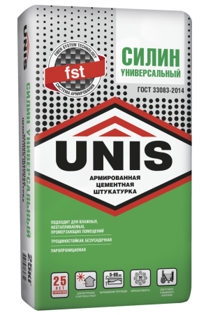 Штукатурка цементная универсальная армированная "Юнис-Силин" (25кг)