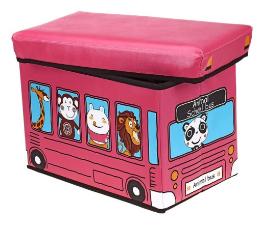 Пуфик складной Автобус с животными, розовый 648345