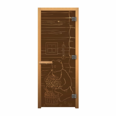 Дверь для сауны стекло (1,9х0,7) бронза Мишка 8мм коробка осина, магнит, левая
