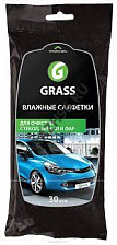 Салфетки влажные для стекол, зеркал и фар 30 шт Grass