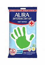 Салфетки влажные AURA 15 шт Антибактериальные