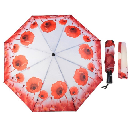 Зонт полуавтомат d98 Цветы маки бело-красный 2825193