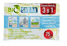 Биоактиватор BIOSREDA 3 в 1 для септиков, выгребных ям, дачных туалетов 75 гр