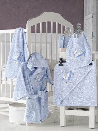 Набор KARNA Baby Club голубой (халат дет 1-3г, уголок, полотенце, передник) 