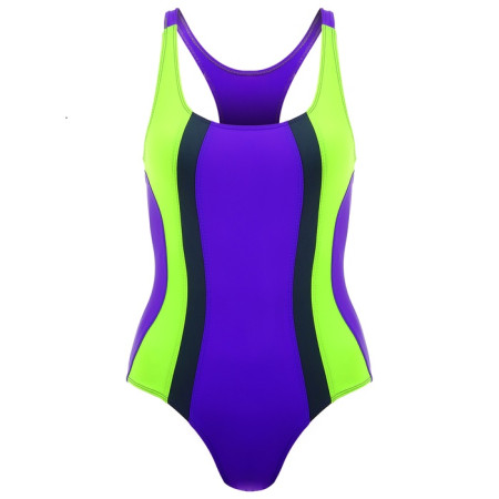 Комплект для плавания для девочек (купальник+шапочка), фиолет/зелен/серый/р-р 34, 4609233