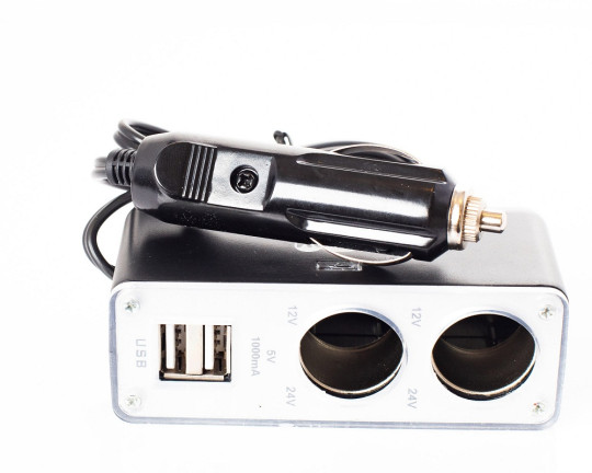 Разветвитель прикуривателя с выключателем 2 гнезда+2 USB, 2,1 А 768-322