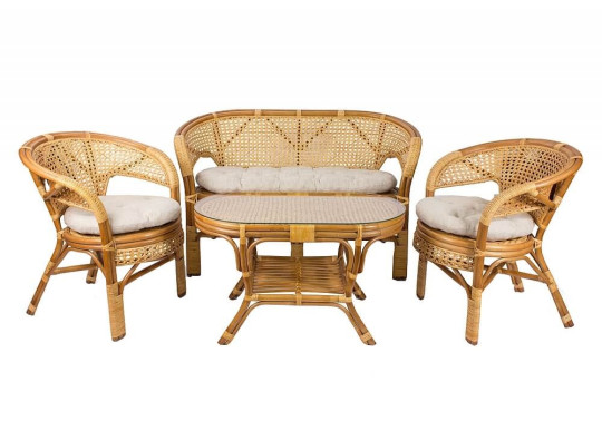 Набор мебели Pelangi с подушками (стол+диван+2 кресла) миндаль