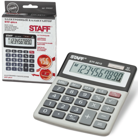 Калькулятор настольный 10 разрядов STF-5810 Staff двойное питание 134х107 мм серый