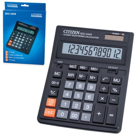 Калькулятор настольный 12 разрядов SDC-444 Citizen двойное питание 199х153 мм черный