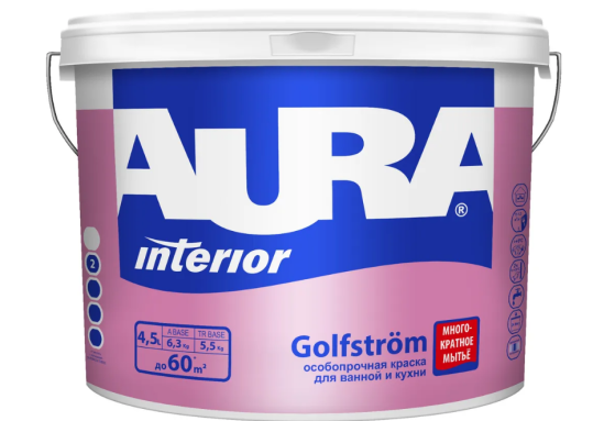Краска особопрочная для кухни и ванной "AURA GOLFSTROM" (4,5л)