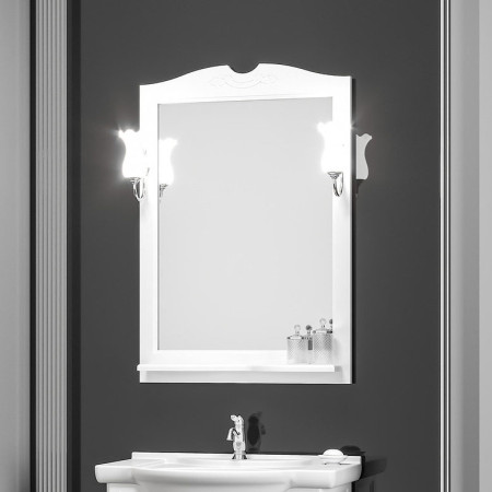 Зеркало Тибет -70, цвет 9003 белый матовый  + светильники (72х104)
